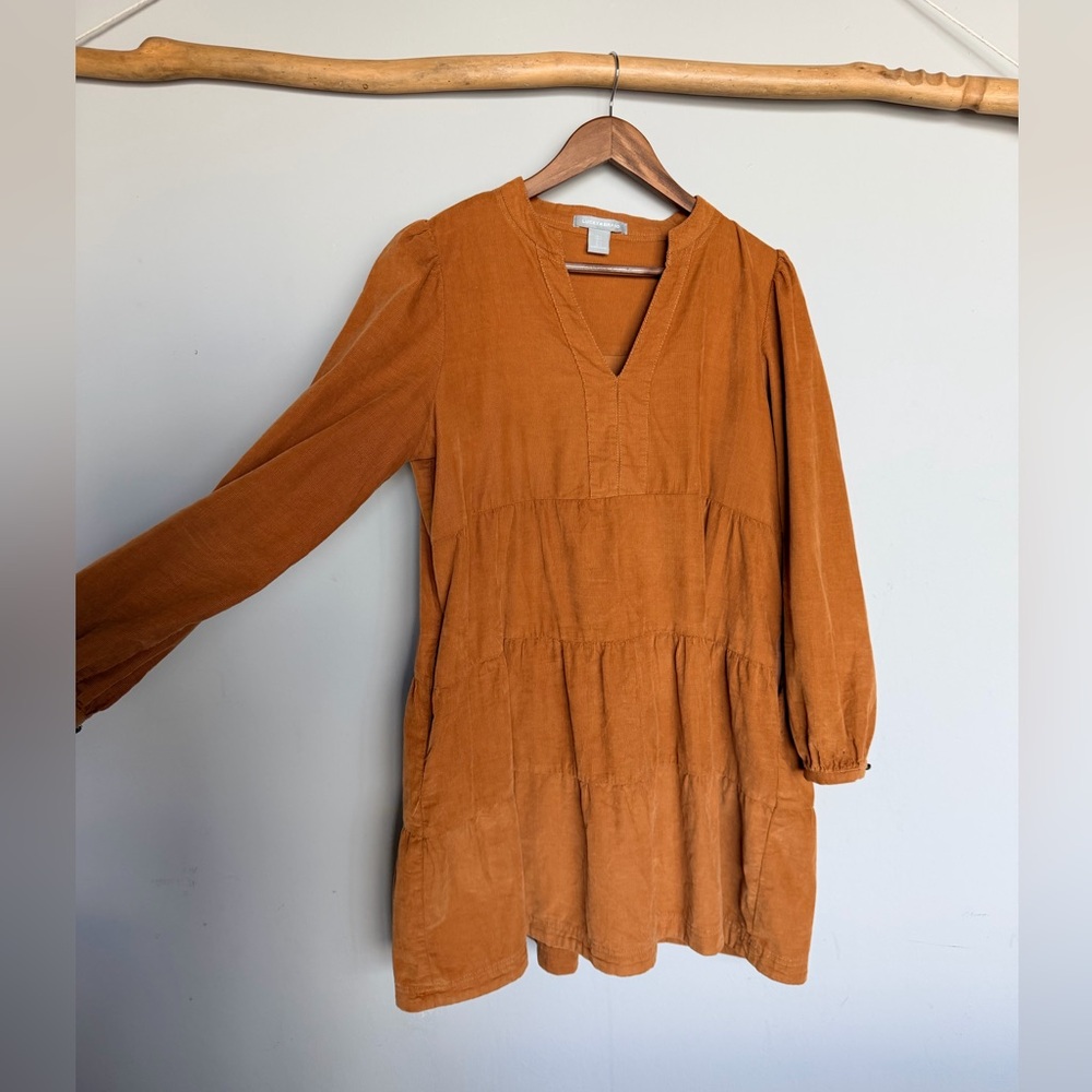 Lucky Brand camel brown Tiered Long Sleeve Dress